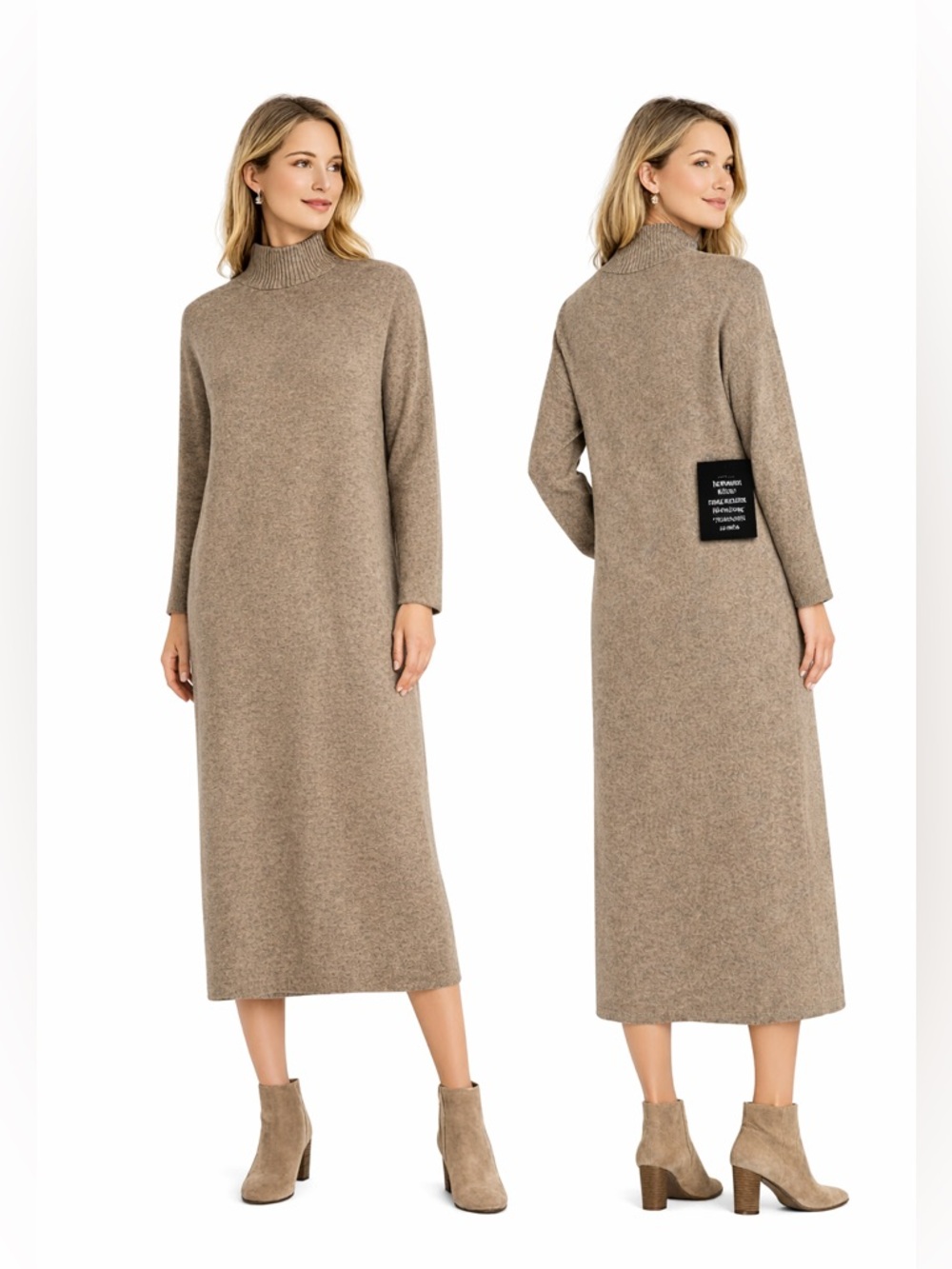 Pomamder Place Midi Sweater Dress in Taupe mock neck neutral classic workwear